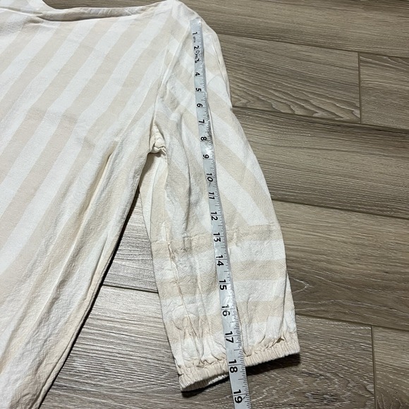 Loft Linen Puff Sleeve Striped Top Beige‎ Size Small - Picture 6 of 7